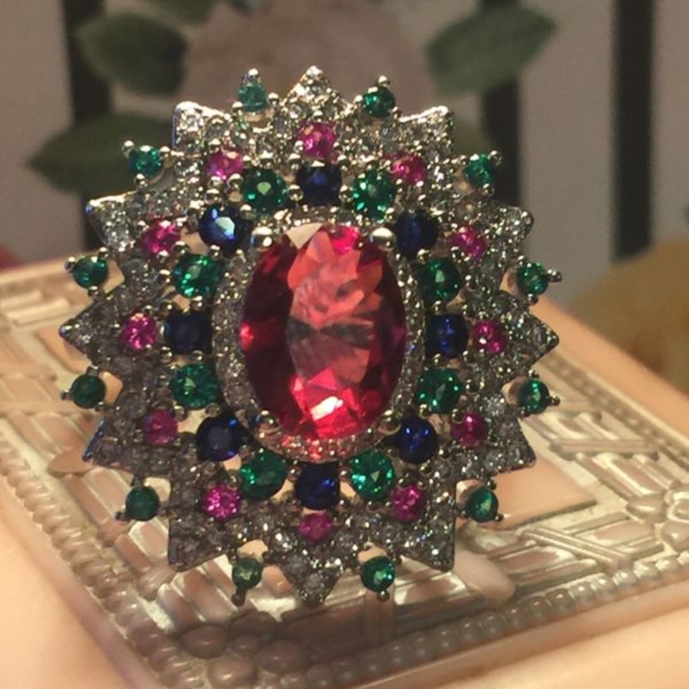 Gorgeous ring! Ruby With Emeralds & sapphires sz7